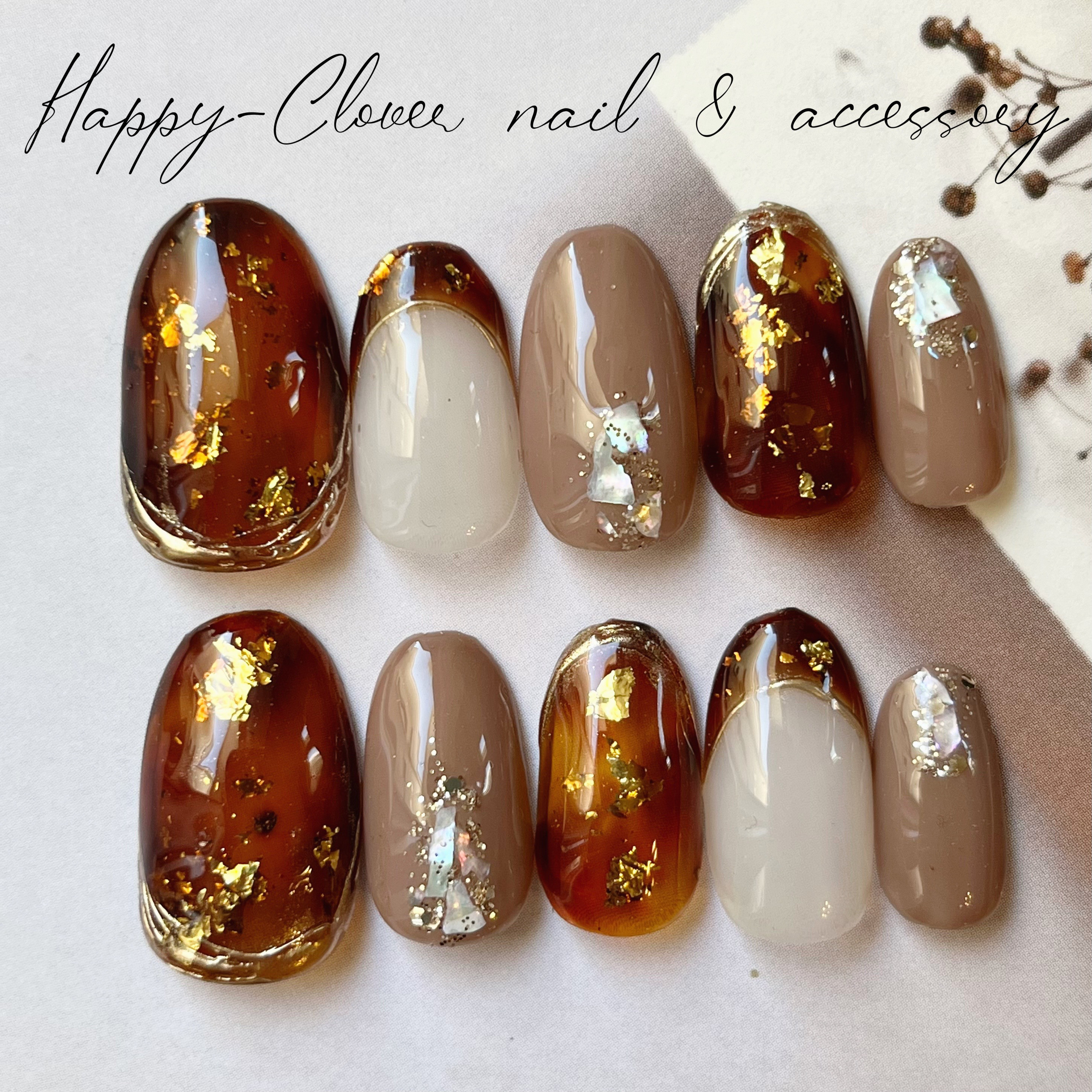 ジェルネイルチップ べっ甲ネイル 結婚式 ネイルチップ（つけ爪