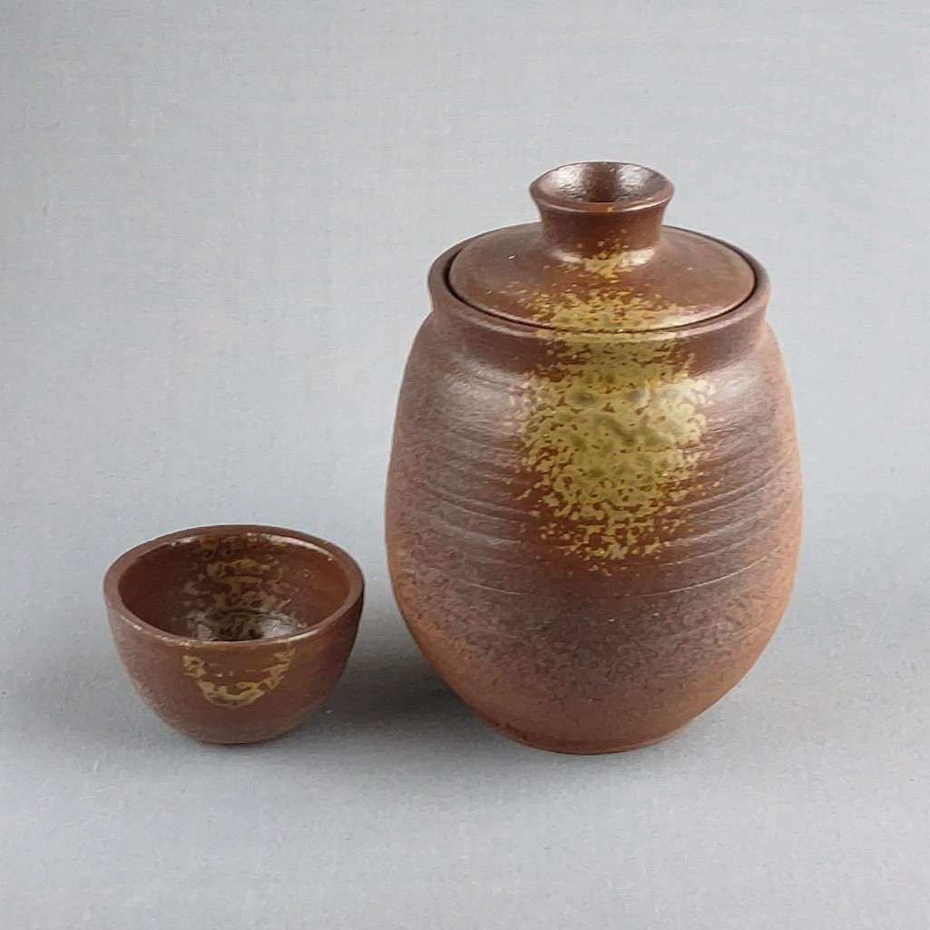 燗徳利＆ぐい吞み　焼締め　【商品番号：00191】