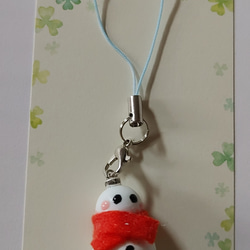 ハンドメイド】雪だるま キーホルダー 携帯ストラップ マンボウ