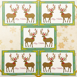 トナカイツリー クリスマスカード5枚セット 緑白ver メリークリスマス 新年 お正月 卯年 レトロ ポストカード 2枚目の画像
