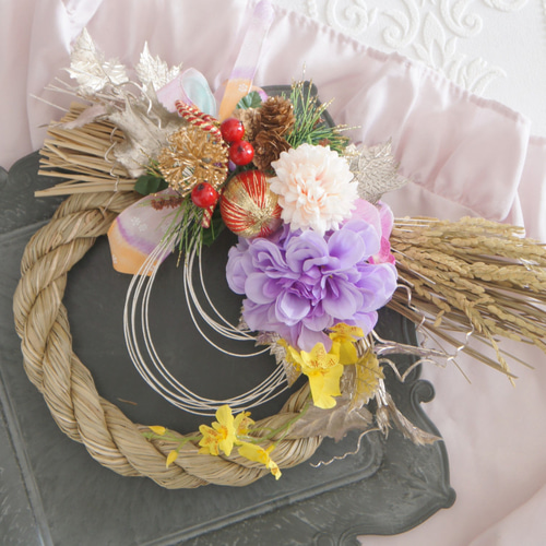 新作✩.*˚お正月 しめ縄飾り ～フラワーアレンジメント～現品限り サンプル品］お正月しめ縄飾り2023 しめ縄・しめ飾り mignon 通販