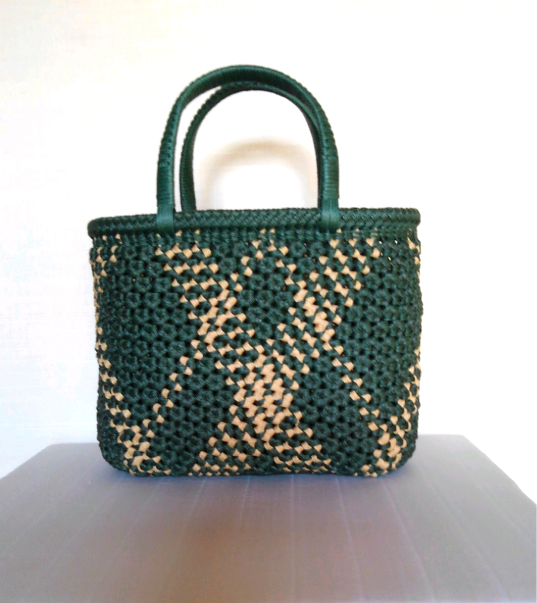 花結び斜めラインかご（ダークグリーン）