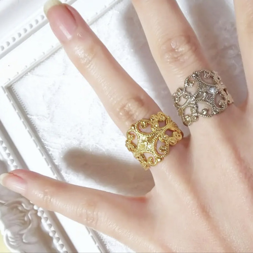3色あるよ！》アンティークすかしリング 大人かわいい シンプル すかし 