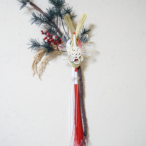 一点もの】水引でつくる根引松と鶴の正月飾り しめ縄・しめ飾り maimai