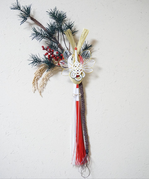 一点もの】水引でつくる根引松と鶴の正月飾り しめ縄・しめ飾り maimai