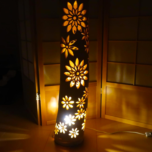 竹灯り・竹あかり・竹灯籠・竹灯篭・竹ランプ 繊細・全面彫り～～ 癒し