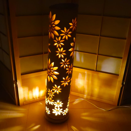 竹灯り・竹あかり・竹灯籠・竹灯篭・竹ランプ 繊細・全面彫り～～ 癒し