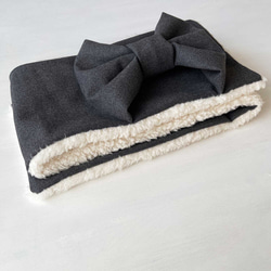 Soft♪ 緞帶圍巾 | 羊毛（深灰色）x 毛（白色）/ 2023 秋冬 第8張的照片