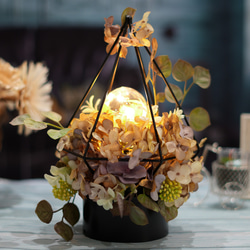 アンティーク　フラワーランプ アーティフィシャルフラワーのランプ☆紫陽花ミルキー（スタンド