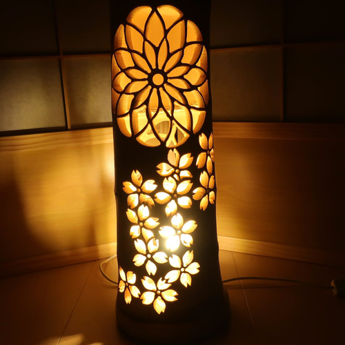 竹灯り・竹あかり・竹灯籠・竹灯篭  繊細・両面彫り～～ 癒しの灯り★華々竹★～～ 竹灯り・竹あかり・竹灯籠・竹灯篭・竹ランプ 繊細・両面彫り～～ 癒し