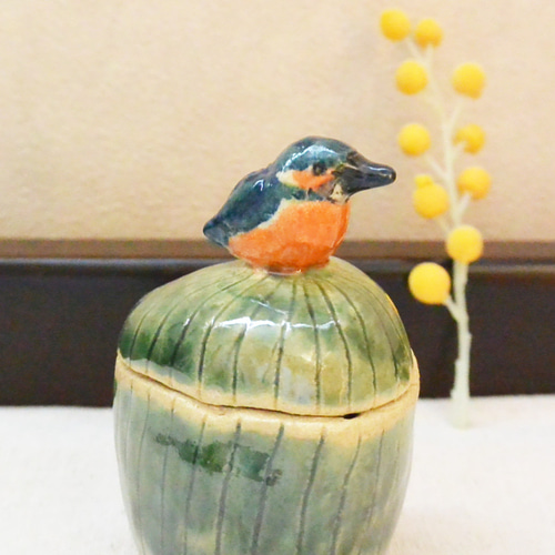 小物入れ 陶器 おしゃれ アイアン 小鳥 シノワズリ 蓋付き