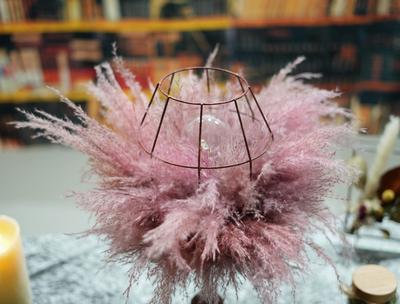 ドライフラワーのランプ★ピンクのアフロ 5枚目の画像