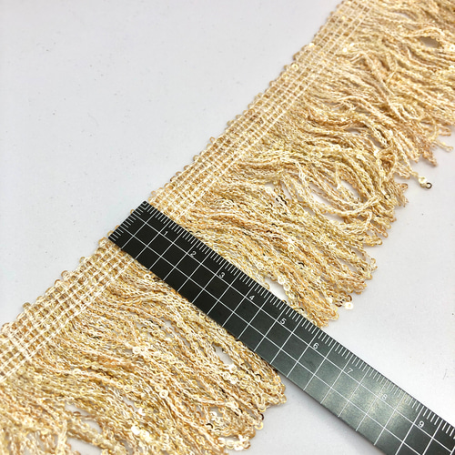 50cm単位】ベージュゴールドフリンジ インド刺繍リボンハンドメイド