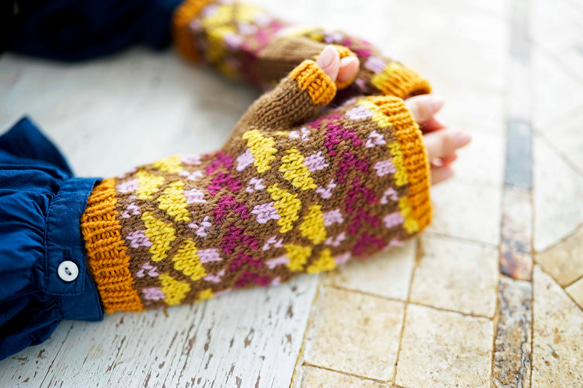 【即納可】ウール・編み込み手袋（N-410105）・ペルーニット 5枚目の画像