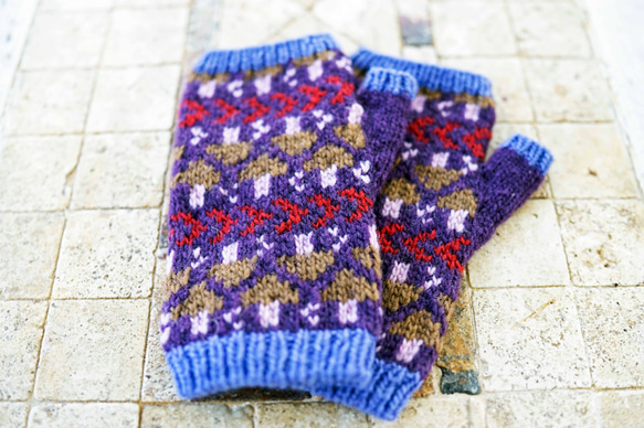 【即納可】ウール・編み込み手袋（N-410105）・ペルーニット 3枚目の画像