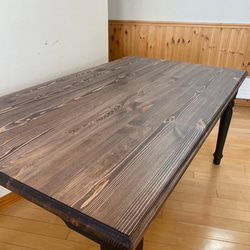 アンティークブラックペイントのダイニングこたつテーブル 3枚目の画像