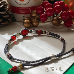 クリスマスカラーの天然石とマクラメ編みブレスレット：カーネリアンとアゲート 4枚目の画像