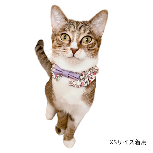 猫 犬 首輪 フリルスタイ リバティプリント × Nancy Ann パープル ラッピング無料 10枚目の画像