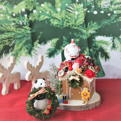 クリスマスオブジェ　パンダとヒムロスギのミニリース　【オーナーデザイン】 2枚目の画像