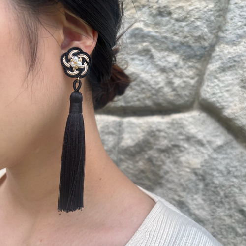 ☆❤️ ピアス　水引　桜　イヤリング　和装　　タッセル　着物 和風】花札&タッセルピアス（イヤリング）（桜）【着物】【浴衣