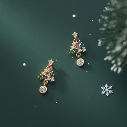 ❅聖誕樹吊墜耳環 銀925 第3張的照片
