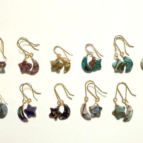 14kgf 月と星シリーズ ブルーオパールラピスラズリコッパー ピアス  