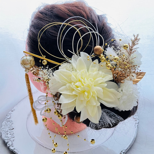 プリザーブドフラワー髪飾り☆パールチェーンタッセル☆紫陽花 プリザーブドフラワー髪飾り☆パールチェーンタッセル☆紫陽花