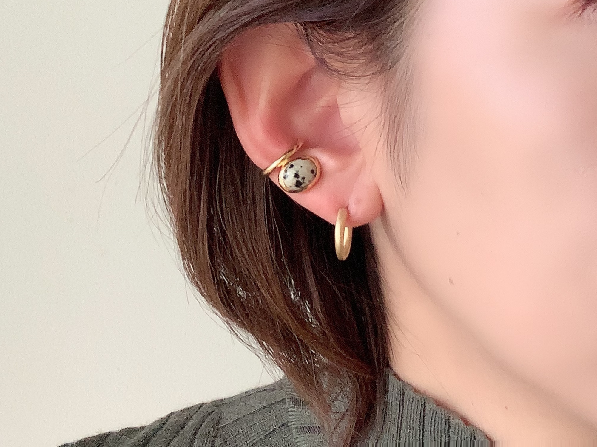 ダルメシアンジャスパー 天然石イヤーカフ（片耳）