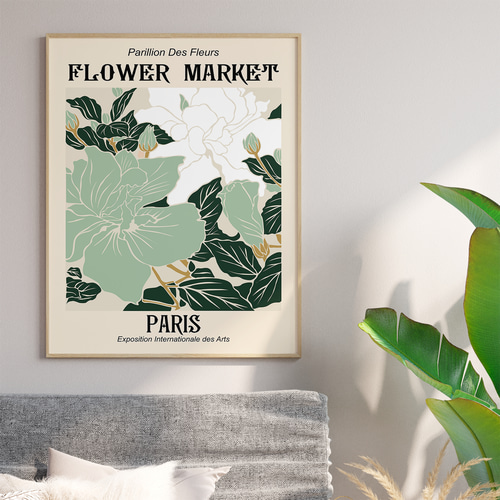 アートポスター フラワーマーケット ボタニカル レトロ 北欧風 モダン