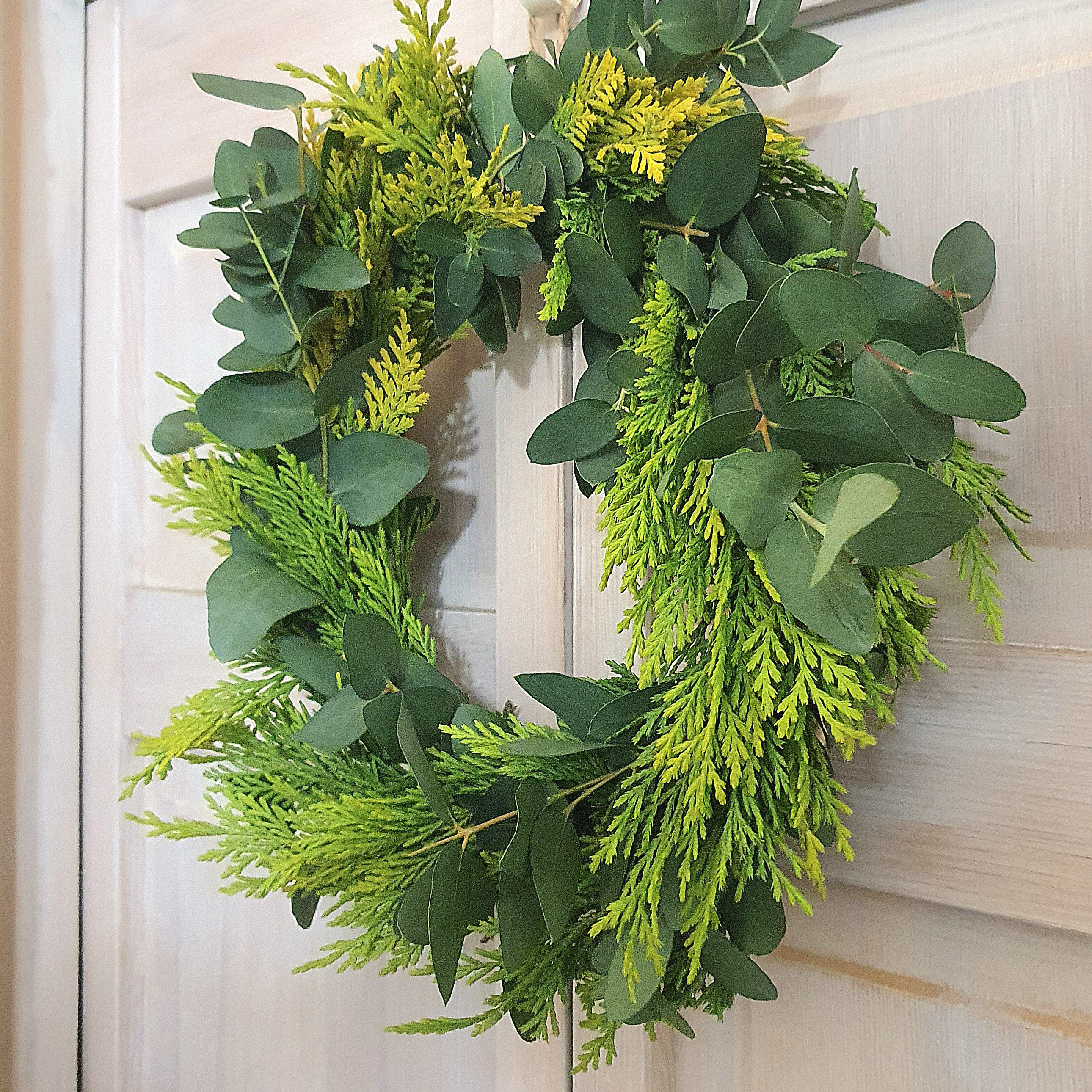 針葉樹とホワイトコットンのクリスマスリース☆冬リース 森の針葉樹香るホワイトクリスマスリース ドライフラワー