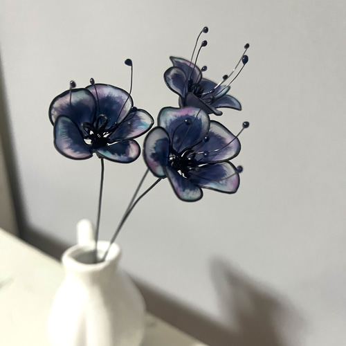 「ちま」ディップフラワー　まとめ売り 紺色のディップフラワー 小花 3本セット【受注製作】 アート