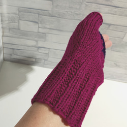 ハンドウォーマー　紫色　ウール100%　編み物　手編み　レース編み　① 4枚目の画像