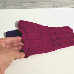 ハンドウォーマー　紫色　ウール100%　編み物　手編み　レース編み　① 6枚目の画像
