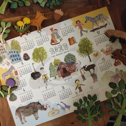 A3カレンダーポスター2023 動物とこども　チーター　サイ　シマウマ　 7枚目の画像