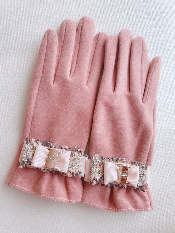新作♡冬が来るのが楽しくなる♡裏起毛リボン手袋♡スマホ対応♡ピンク 2枚目の画像