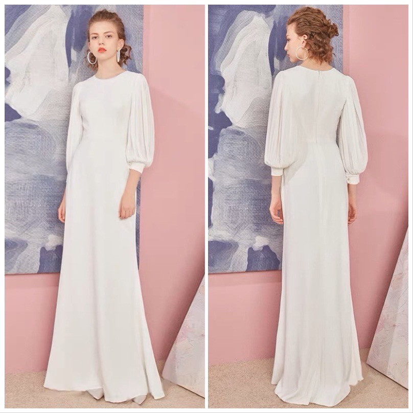 長袖 シンプル ウエディングドレス 二次会 フォトウエディング