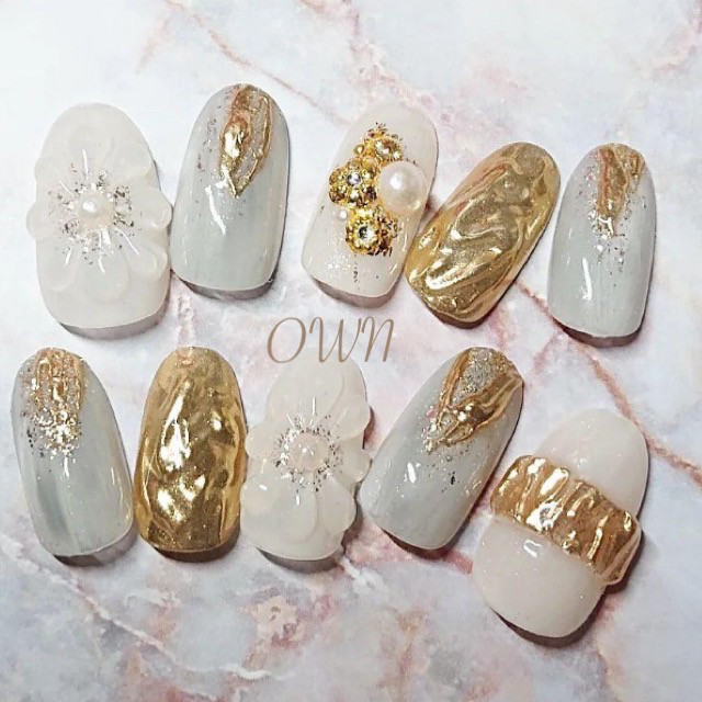 大人可愛いニュアンスネイル♪ネイルチップ/成人式/結婚式/ ネイル