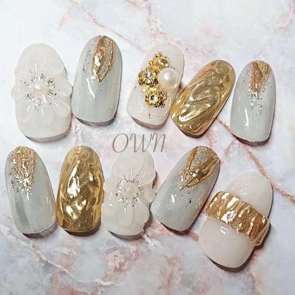 大人可愛いニュアンスネイル♪ネイルチップ/成人式/結婚式/ ネイル  