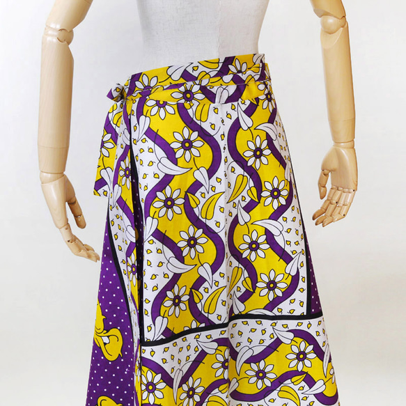 カンガの巻きスカート｜アフリカ布スカート ロングスカート アフリカンプリント 4枚目の画像