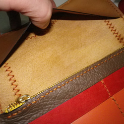 【送料無料】ツートンカラー　オレンジとイエローの総手縫い本革長財布　ＴＩＯーＮ０４１ 13枚目の画像