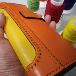【送料無料】ツートンカラー　オレンジとイエローの総手縫い本革長財布　ＴＩＯーＮ０４１ 7枚目の画像