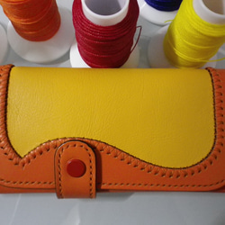 【送料無料】ツートンカラー　オレンジとイエローの総手縫い本革長財布　ＴＩＯーＮ０４１ 17枚目の画像