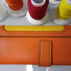 【送料無料】ツートンカラー　オレンジとイエローの総手縫い本革長財布　ＴＩＯーＮ０４１ 18枚目の画像