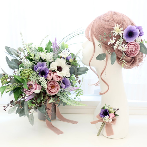 ウェディングブーケ アネモネ ローズ バラ ナチュラル ブライダル  