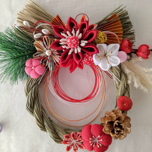 2023お正月 つまみ細工の可愛いお正月飾り5 可愛いしめ縄 しめ縄