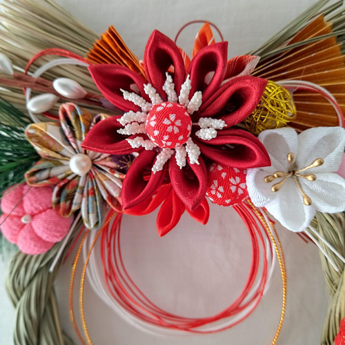 2023お正月 つまみ細工の可愛いお正月飾り5 可愛いしめ縄 しめ縄