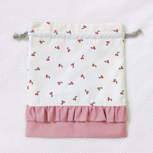 受注製作】フリル 巾着 コップ袋 チェリー さくらんぼ その他入園