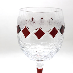 江戸切子　ペアワイングラス　赤・瑠璃　木箱入り 3枚目の画像
