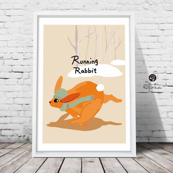 Runnig Rabbit　うさぎ　かわいい   アート　ポスター　A4 　アートポスター　全作定評品質 　971 2枚目の画像