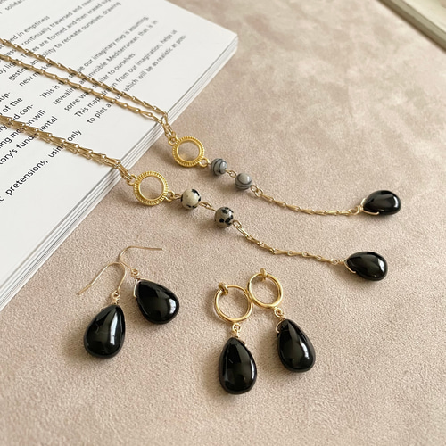 漆黒の一粒ピアス・イヤリング＊モリオン(黒水晶)AAA＊金属